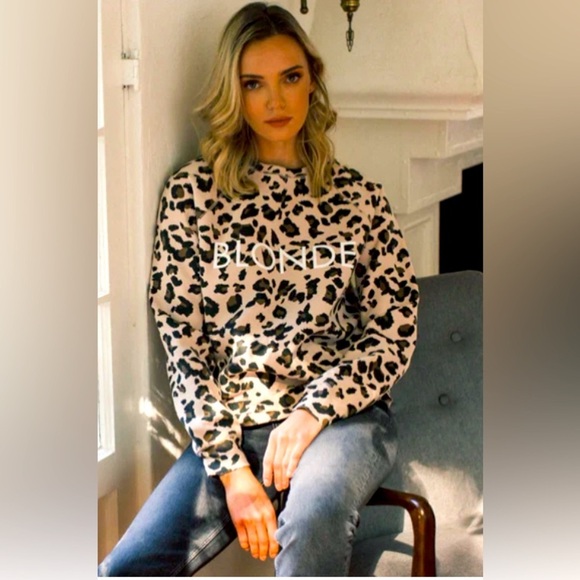 BRUNETTE THE LABEL  Sz S/M “Blonde” Leopard Print Oversized Sweatshirt Top - Picture 1 of 10